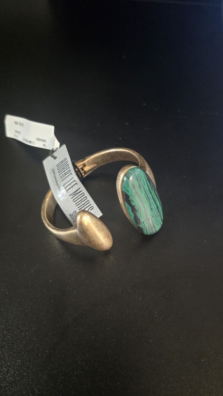 NWT Robert Lee Morris Gold-tone Green Malachite Stone Sculptural Hinged Bracelet
